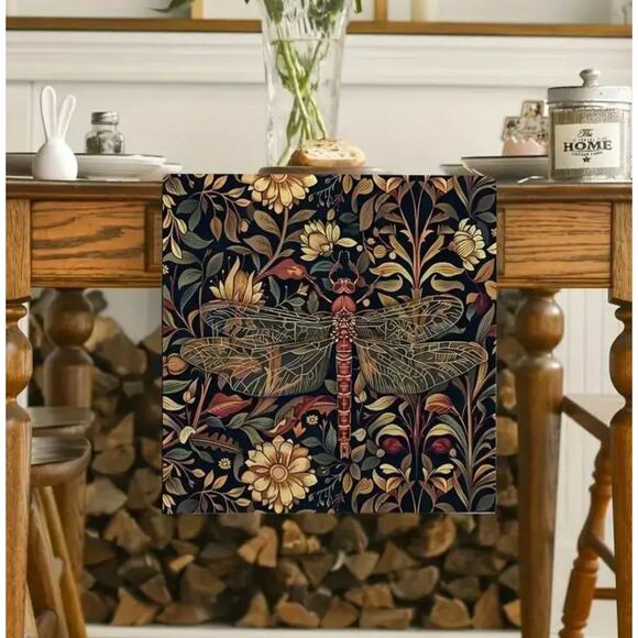 William Morris Dragonfly Table Runner 13"x72" Floral Traditional Dark Academia - Picture 2 of 7